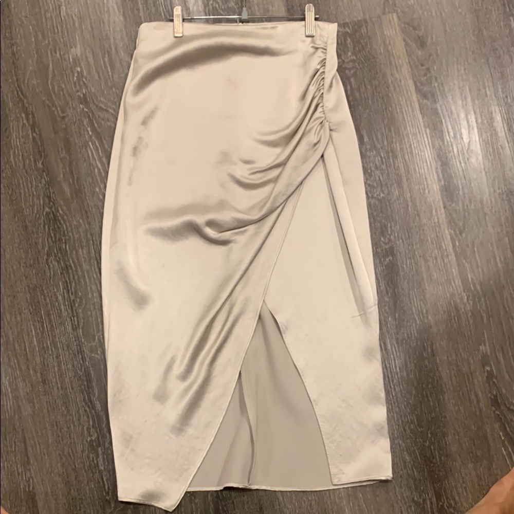Zara beige midi skirt ruched wrap casual